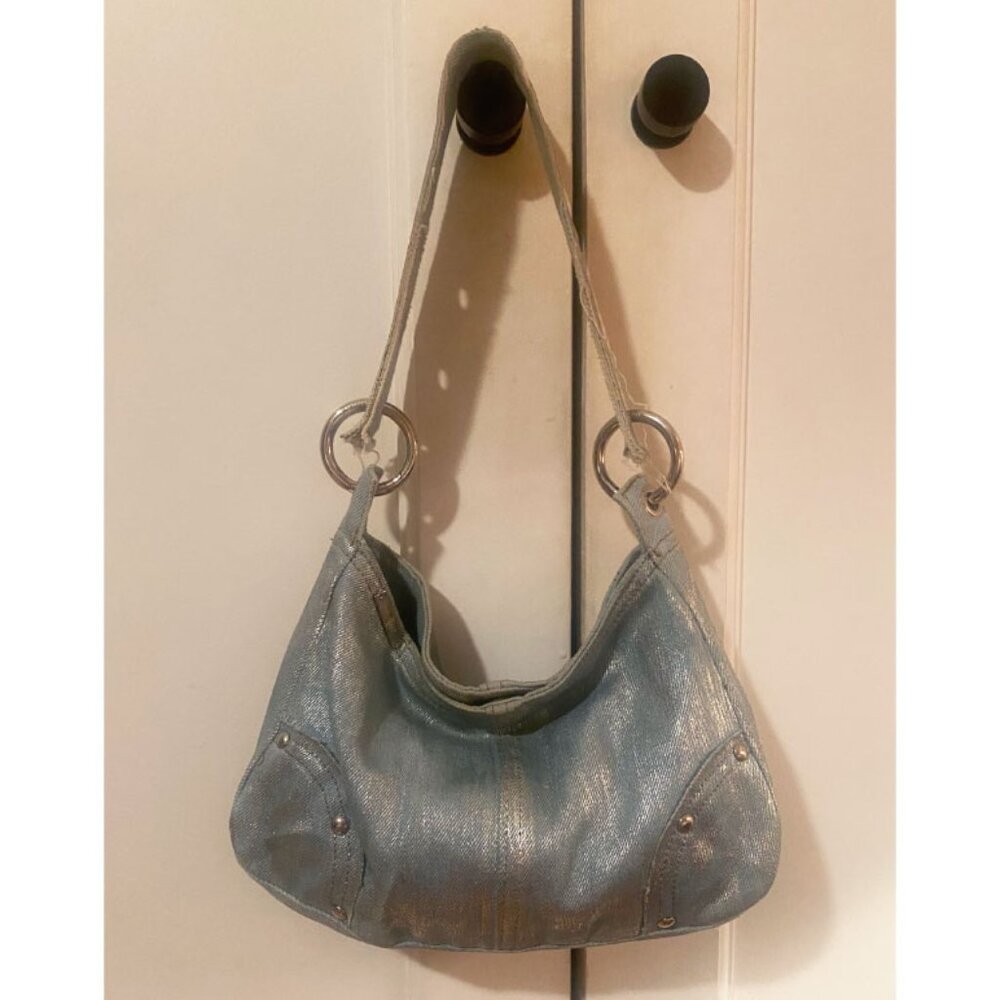 Bruant Metallic Silver Denim Shoulder Bag